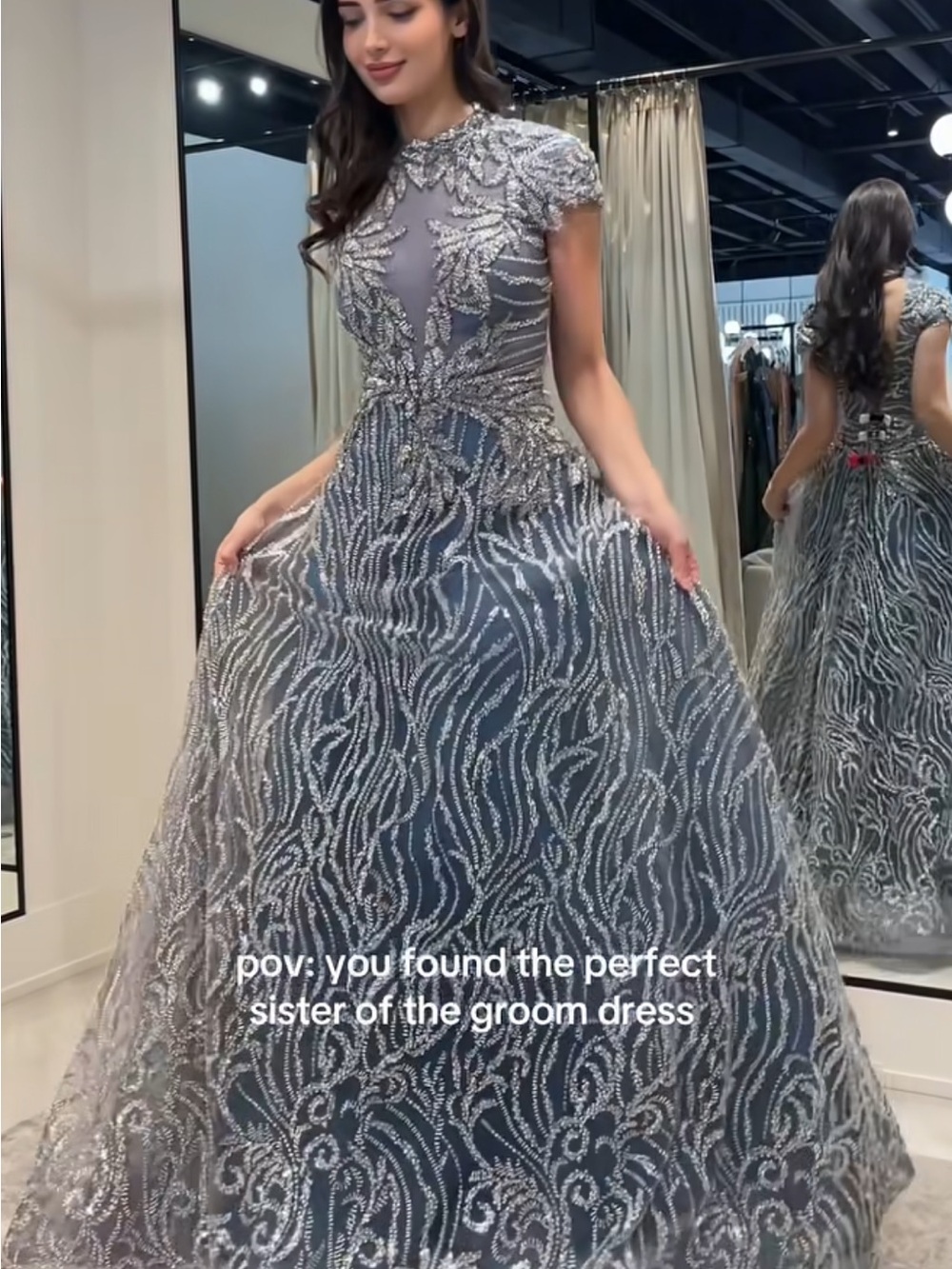Embellished Silver-Gray Evening Gown